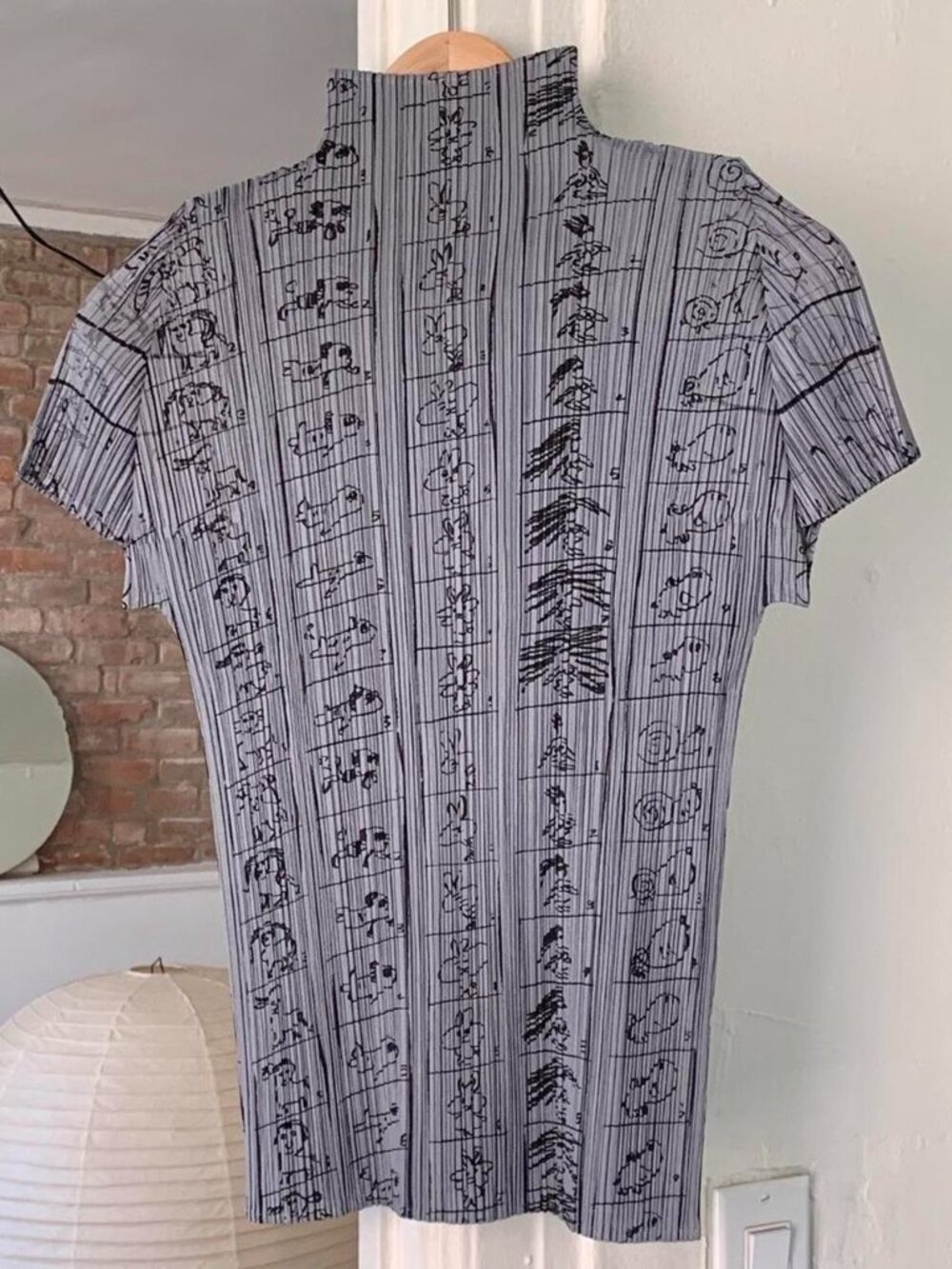 Issey Miyake Pleats Please Cartoon Mockneck Short Sleeved Top Grey JP4 - Picture 4 of 7